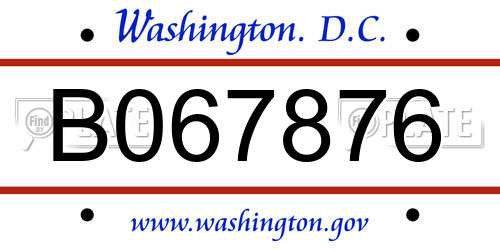 B067876 District Of Columbia License Plate