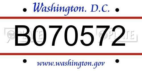B070572 District Of Columbia License Plate