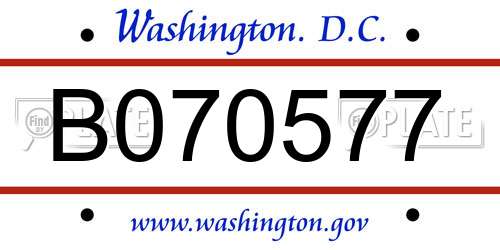 B070577 District Of Columbia License Plate