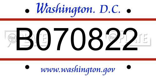 B070822 District Of Columbia License Plate