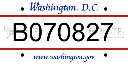 B070827 District Of Columbia License Plate