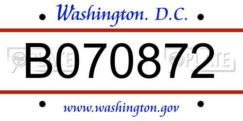 B070872 District Of Columbia License Plate