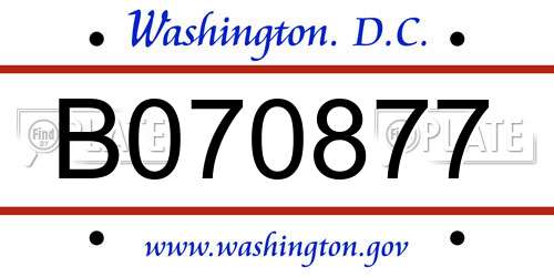 B070877 District Of Columbia License Plate