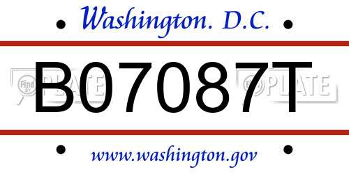 B07087T District Of Columbia License Plate