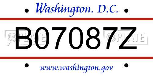 B07087Z District Of Columbia License Plate