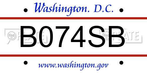 B074SB District Of Columbia License Plate