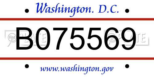 B075569 District Of Columbia License Plate