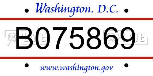 B075869 District Of Columbia License Plate