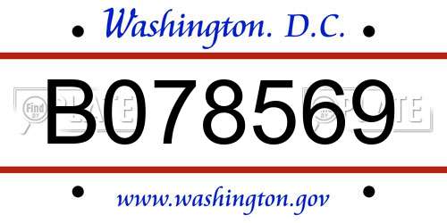 B078569 District Of Columbia License Plate