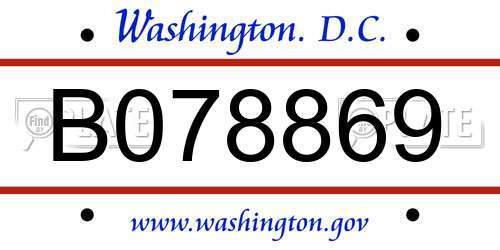 B078869 District Of Columbia License Plate