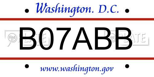 B07ABB District Of Columbia License Plate