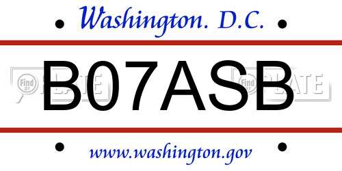 B07ASB District Of Columbia License Plate