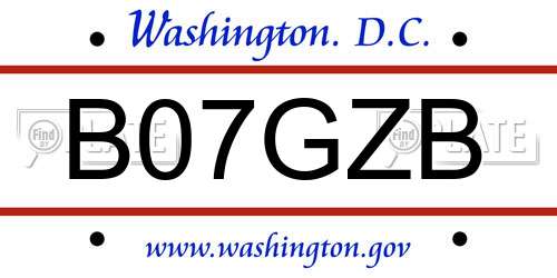 B07GZB District Of Columbia License Plate
