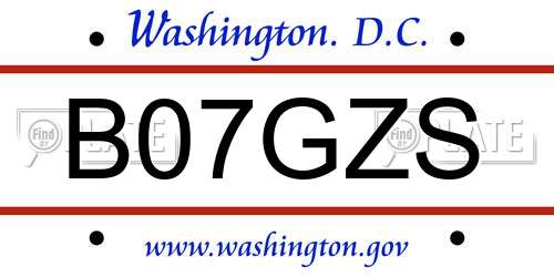 B07GZS District Of Columbia License Plate