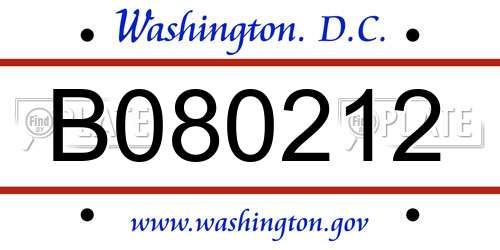B080212 District Of Columbia License Plate