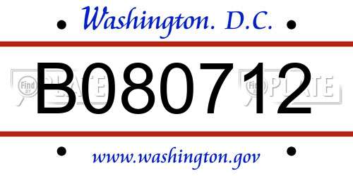 B080712 District Of Columbia License Plate