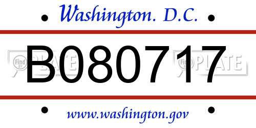 B080717 District Of Columbia License Plate