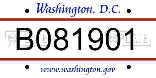 B081901 District Of Columbia License Plate