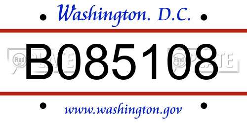 B085108 District Of Columbia License Plate