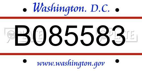 B085583 District Of Columbia License Plate