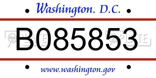 B085853 District Of Columbia License Plate