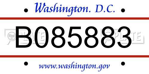 B085883 District Of Columbia License Plate