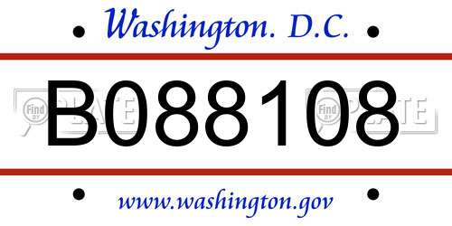 B088108 District Of Columbia License Plate