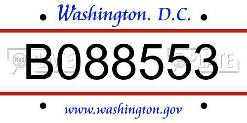 B088553 District Of Columbia License Plate
