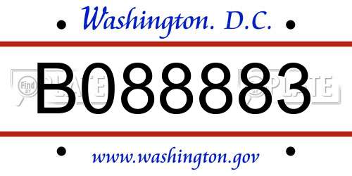 B088883 District Of Columbia License Plate