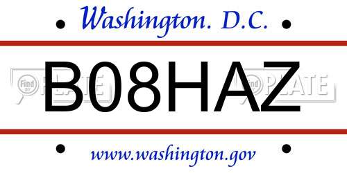 B08HAZ District Of Columbia License Plate