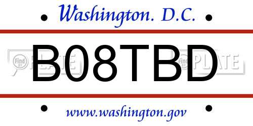 B08TBD District Of Columbia License Plate
