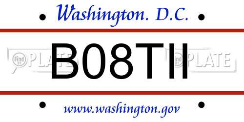 B08TII District Of Columbia License Plate