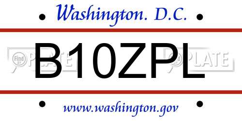 B10ZPL District Of Columbia License Plate