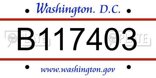 B117403 District Of Columbia License Plate