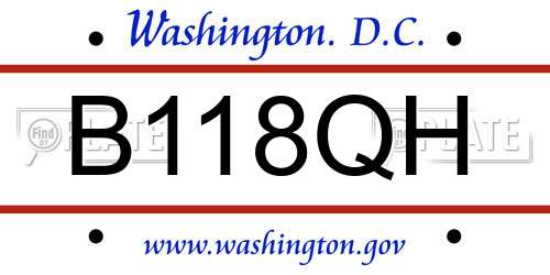 B118QH District Of Columbia License Plate