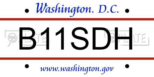 B11SDH District Of Columbia License Plate