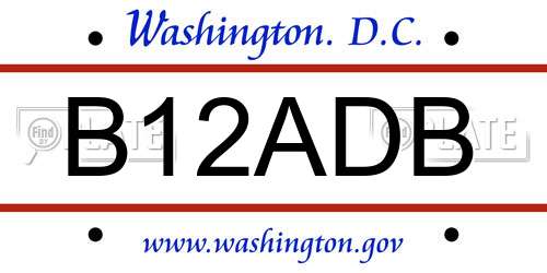 B12ADB District Of Columbia License Plate