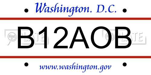 B12AOB District Of Columbia License Plate