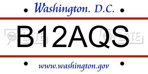 B12AQS District Of Columbia License Plate