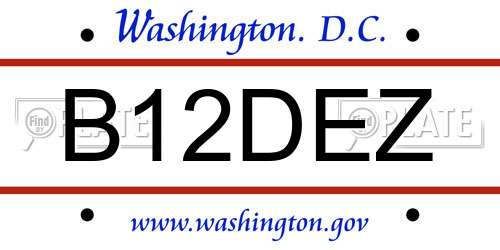 B12DEZ District Of Columbia License Plate