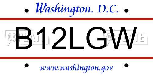 B12LGW District Of Columbia License Plate