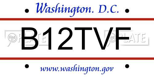 B12TVF District Of Columbia License Plate