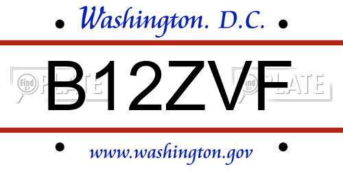 B12ZVF District Of Columbia License Plate