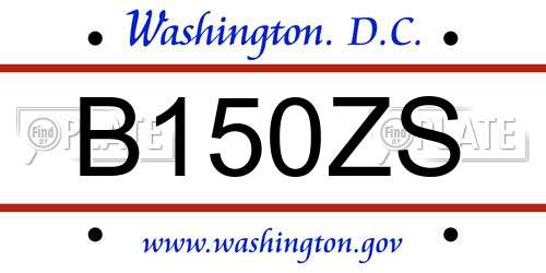 B150ZS District Of Columbia License Plate