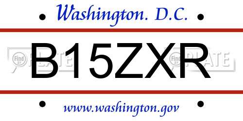 B15ZXR District Of Columbia License Plate