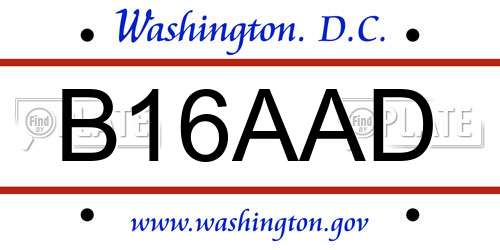 B16AAD District Of Columbia License Plate