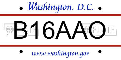 B16AAO District Of Columbia License Plate