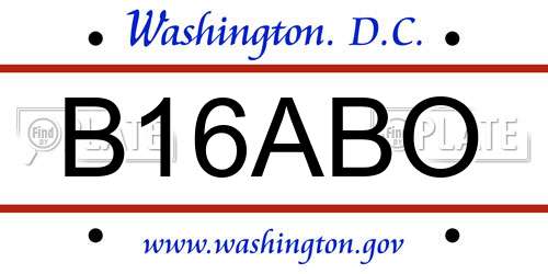 B16ABO District Of Columbia License Plate