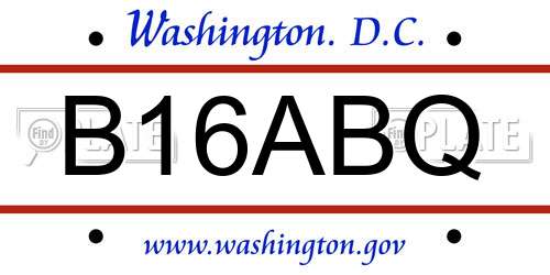 B16ABQ District Of Columbia License Plate