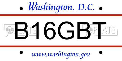 B16GBT District Of Columbia License Plate